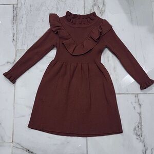 Girls' Ruffle Yoke Knit Dress - Brown